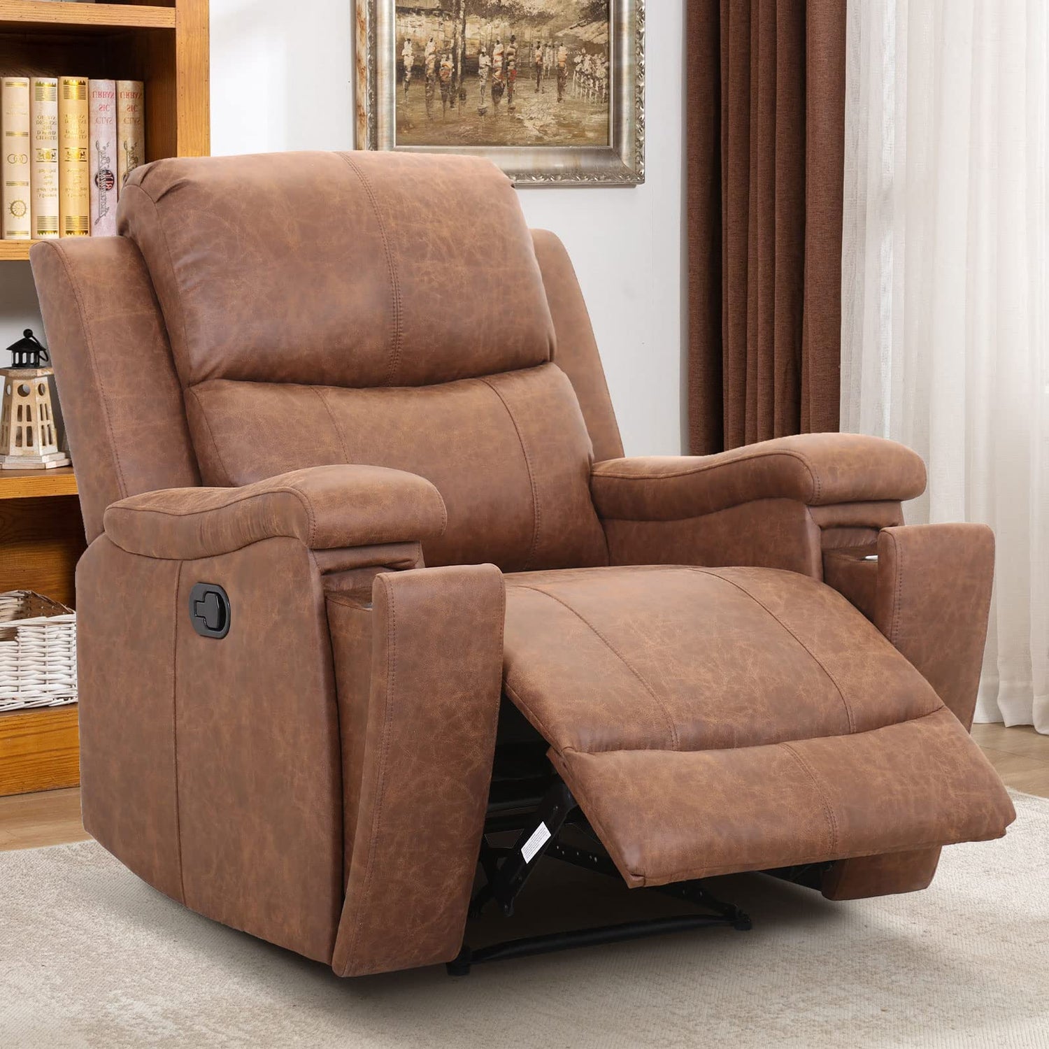 LuxeCove Manual Recliner – Faux Leather in Brown
