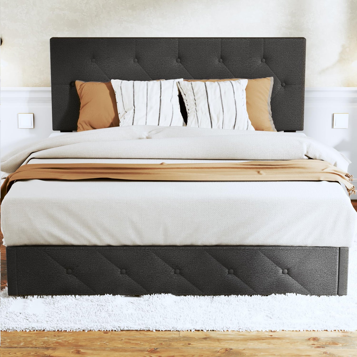 LuxeRest Upholstered Bed with Storage Drawers in Grey