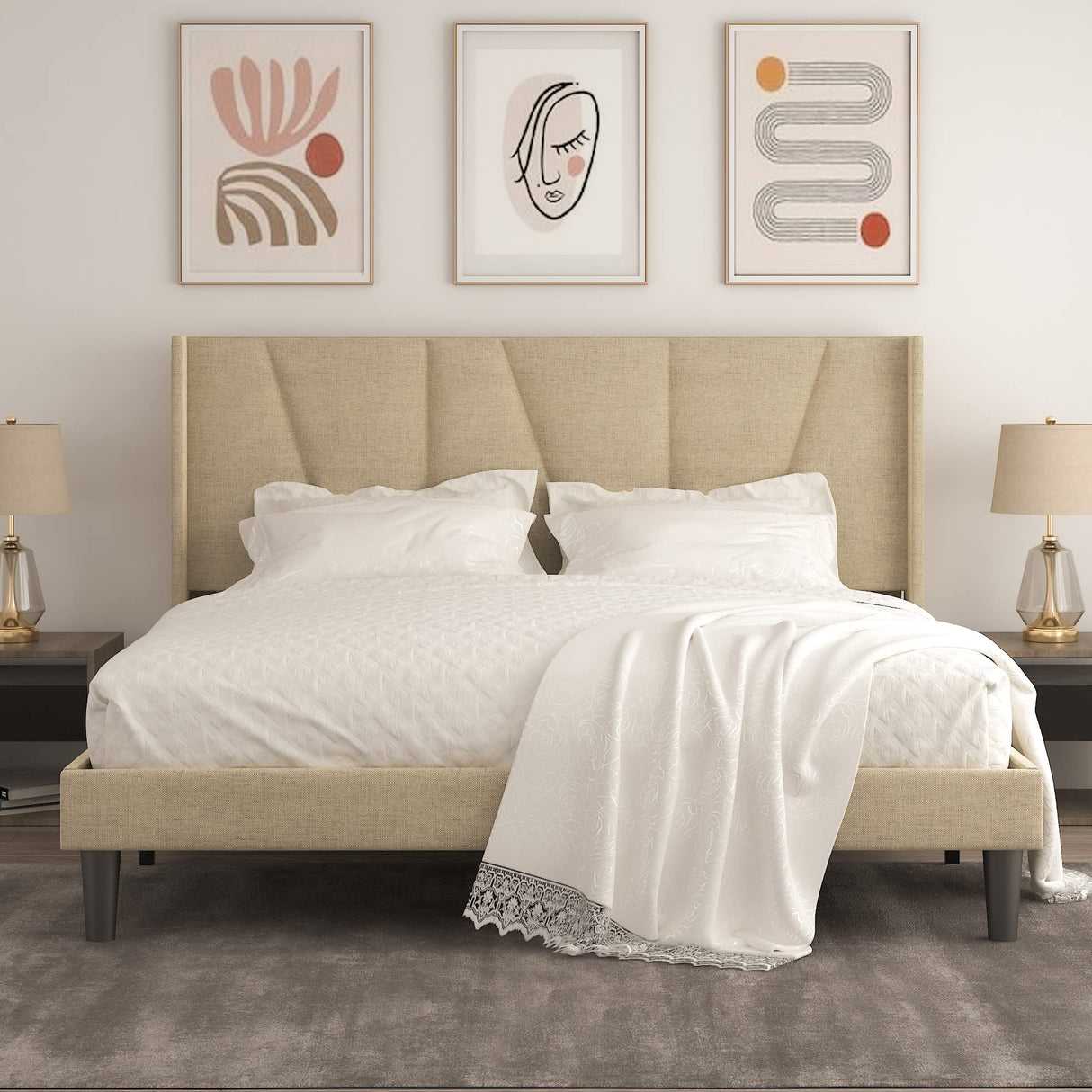 Luxury Wingback Bed Frame with Soft Upholstered Headboard – King Size