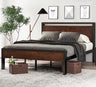 14 Inch King Size Metal Platform Bed Frame with Wooden Headboard and Footboard, Mattress Foundation