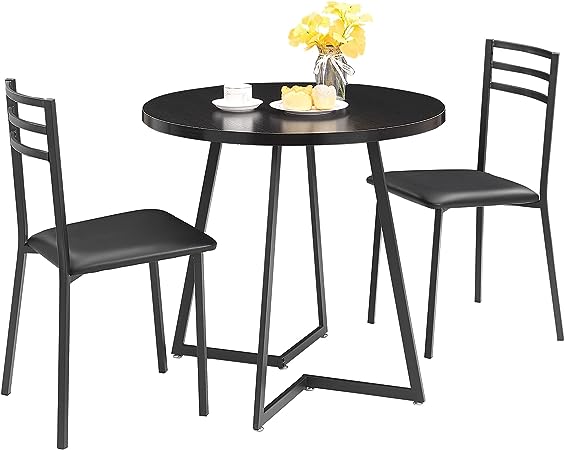 Round Kitchen Table with 2 Upholstered Chairs, 3-Piece Wood Dinette Sets