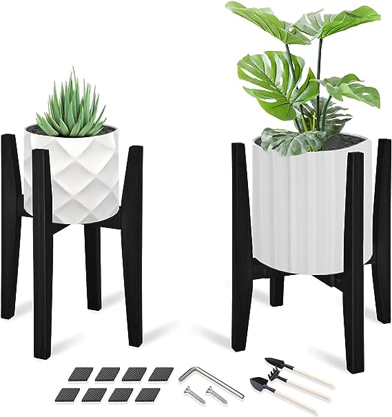 Adjustable Plant Stand, Bamboo Mid Century Modern Indoor Plants Stands