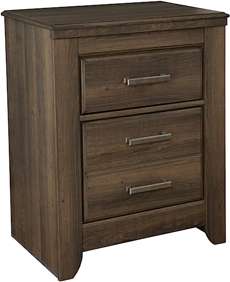 Trinell Rustic 2 Drawer Nightstand with USB Charging Stations, Warm Brown