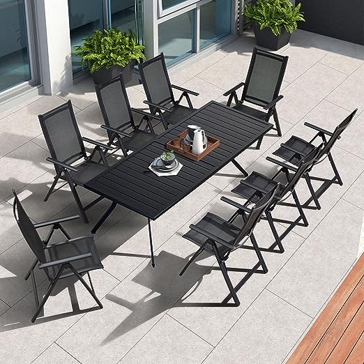 9 Pieces Outdoor Patio Dining Set with 8 Folding Portable Chairs