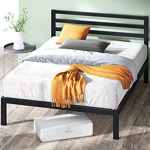 Mia Metal Platform Bed Frame – Modern Black Queen Size with Wood Slats