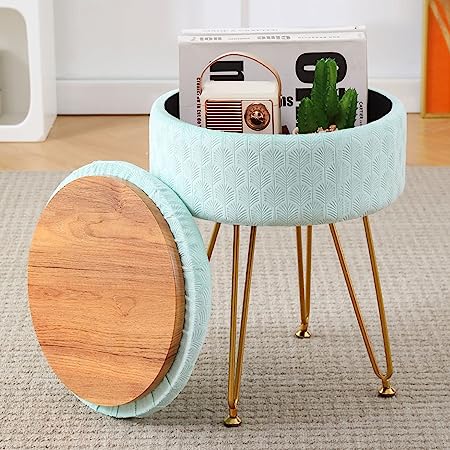 Cpintltr Velvet Storage Ottoman Round Footrest Stool Multifunctional Upholstered Ottoman