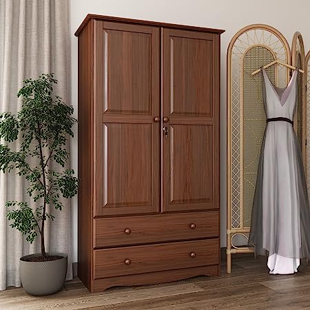 100% Solid Wood Smart Wardrobe/Armoire/Closet, Java Color