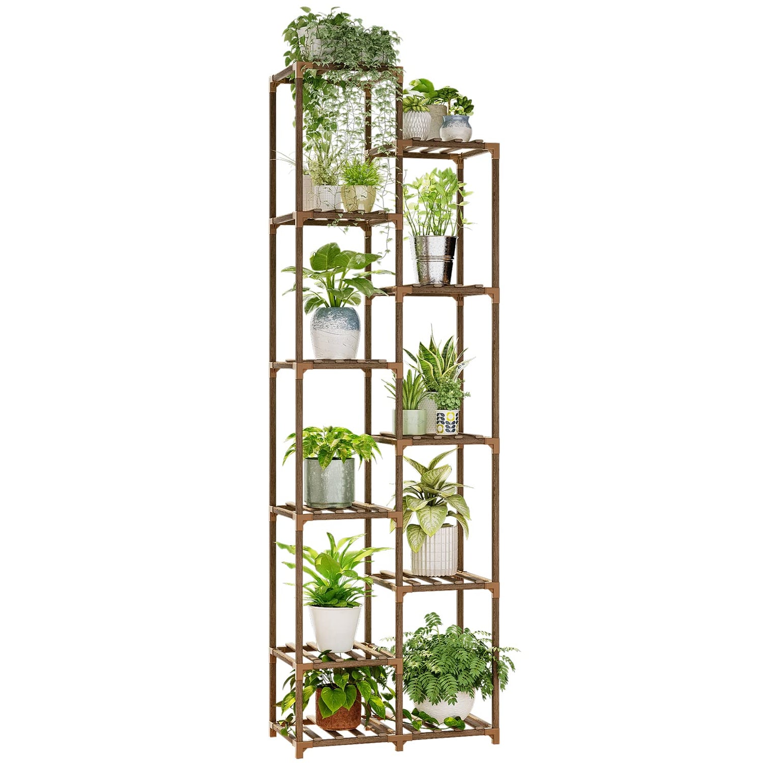 Multi-tier wooden plant shelf rack for multiple plants
