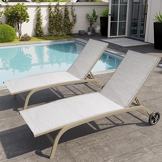 Aluminum Lounge Chairs with Wheels Adjustable Recliner Five-Position