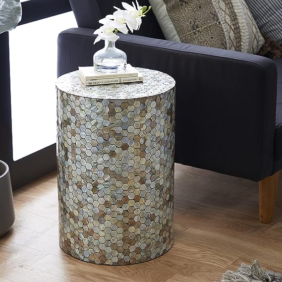 Mother of Pearl Handmade Accent Table, 13" x 13" x 19"