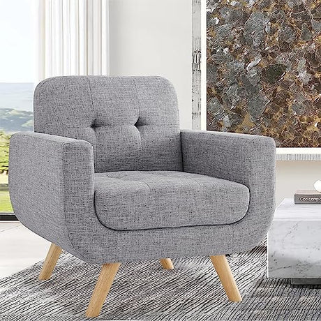 Elena Contemporary Accent Armchair with Linen Upholstery Living Room Furniture