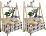 Small Ladder Shelf, 3-Tier Ladder with 3 Baskets, Wood Free Standing Display Stand