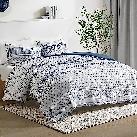 Farmhouse Bedding Comforter Sets King, Ivory Boho Bed Set,Cotton Top with Modern Neutral Style Clipped Jacquard Stripes