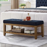 Large Rectangular Upholstered Tufted Linen Fabric Ottoman Bench, Padded Bench