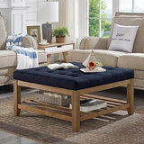 Large Square Upholstered Tufted Linen Ottoman Coffee Table