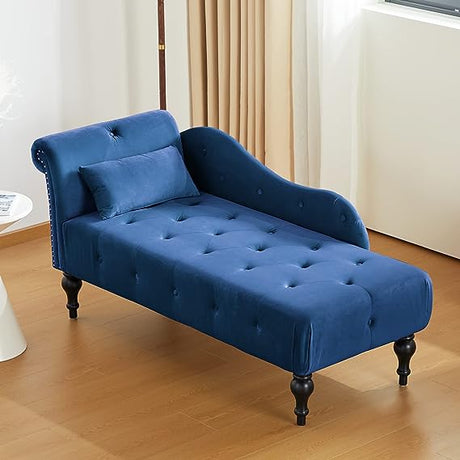 Tufted Upholstered Velvet Rolled Arm Chaise Lounges Indoor Chair