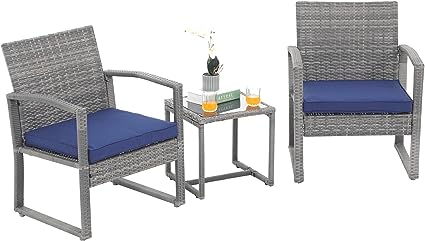 3 Pieces Outdoor Patio Furniture Set, Wicker Conversation Set, Rattan Chair Set