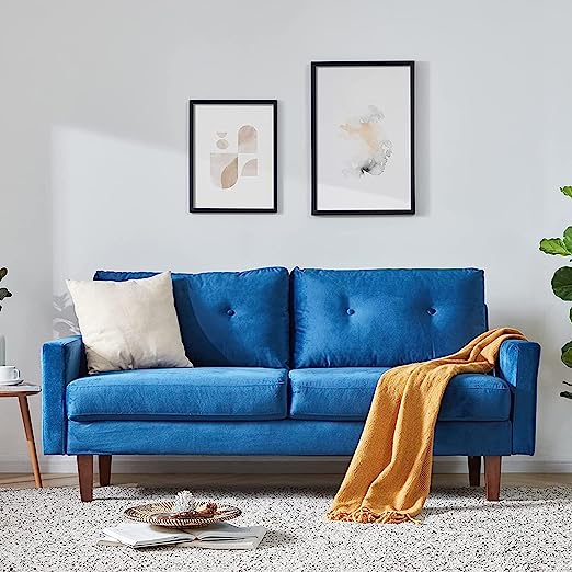 69" Modern Cream Love Seats Sofa Couch Furniture, Velvet Fabric Mid Century Couch