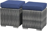 2 Pieces Assembled Ottoman, Indoor All-Weather Grey Wicker Rattan