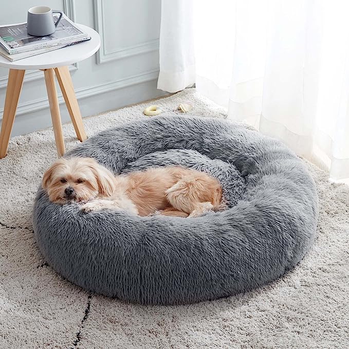 Calming Dog & Cat Bed, Anti-Anxiety Donut Cuddler Warming Cozy Soft Round Bed