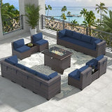 Outdoor Patio Furniture Set with Propane Fire Pit Table, 15 Pieces