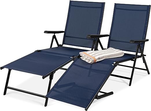 Set of 2 Outdoor Patio Chaise  Chair  Reclining Folding Pool Lounger