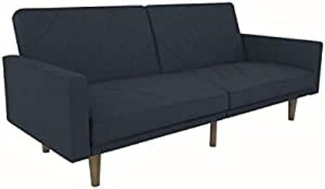 Paxson Convertible Futon Couch Bed with Linen Upholstery and Wood Legs