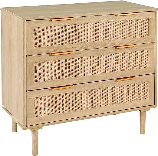 3 Drawer Dresser for Bedroom, Rattan Dresser Modern Closet Dressers Chest of Drawers