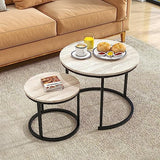 Industrial Round Coffee Table Set of 2 End Table for Living Room, Stacking Side Tables