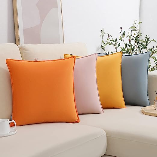 Neutral Pillow Covers 18x18in Set of 4,Solid Color Pillows Soft Decorative Square Couch