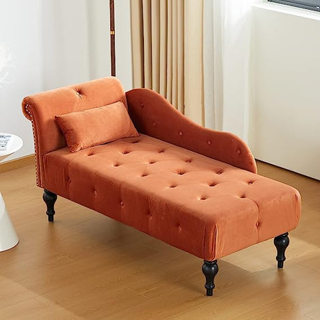 Tufted Upholstered Velvet Rolled Arm Chaise Lounges Indoor Chair