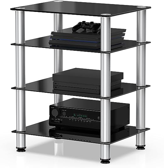4-Tier Media Stand Audio/Video Component Cabinet with Glass Shelf