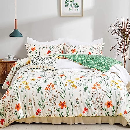 Floral Full Size Comforter Set, Sage Green Floral Bedding Cotton Comforter Set