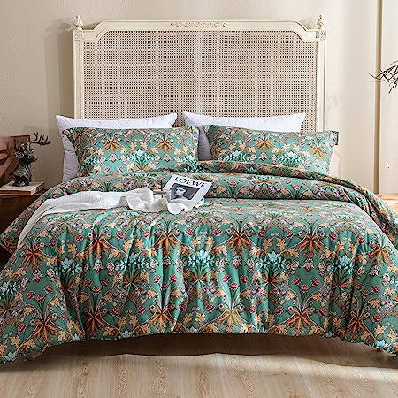 Floral Full Size Comforter Set, Sage Green Floral Bedding Cotton Comforter Set