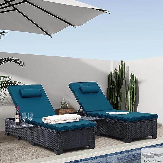 Outdoor PE Wicker Chaise Lounge Chairs - 2 Piece Patio