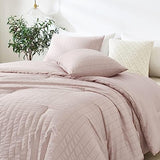 White Twin Size Comforter Set, 2 Pieces Bedding Comforter Sets (1 Seersucker Textured Comforter & 1 Pillowcase), Lightweight Microfiber Down Alternative Bed Set (66x90 inches)