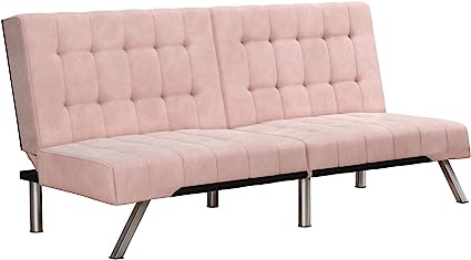 Emily Futon With Chrome Legs, Navy Linen