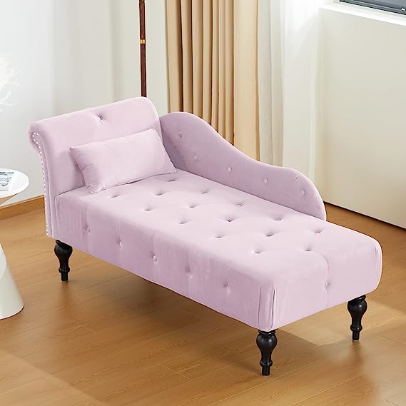 Tufted Upholstered Velvet Rolled Arm Chaise Lounges Indoor Chair