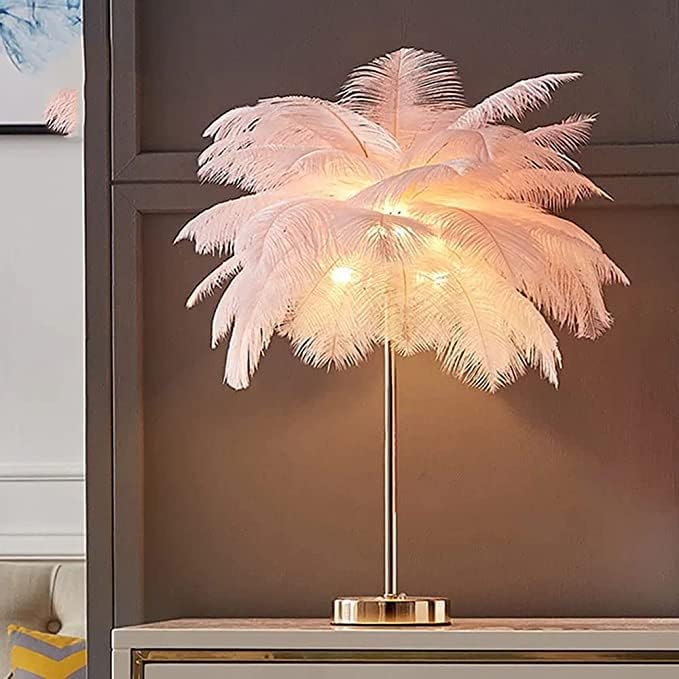 White Feather Table Lamp with Plug in Wire Modern Feather Lamp 3