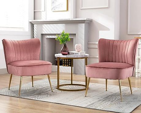 Velvet Accent Chair Set of 2 Comfy Living Room Chair Armless Slipper Chair