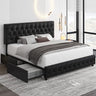 Modern Upholstered Bed Frame with 4 Drawers, Button Tufted Headboard Design