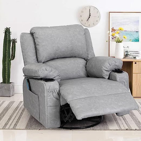 Leather Recliner Chair Modern Rocker with Heated Massage Ergonomic Lounge