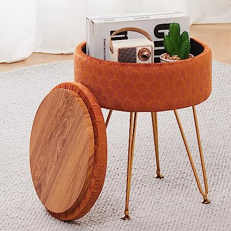 Cpintltr Velvet Storage Ottoman Round Footrest Stool Multifunctional Upholstered Ottoman