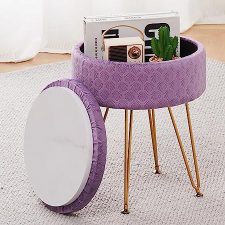 Cpintltr Velvet Storage Ottoman Round Footrest Stool Multifunctional Upholstered Ottoman