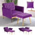 Velvet Accent Chair with Adjustable Armrests and Backrest, Button Tufted Lounge Chair, Single Recliner Armchair with Ottoman and Pillow