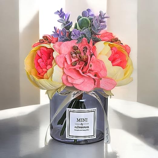 Artificial Hydrangea and Glass vase Decoration, Artificial Flower Glass Bottle Set