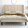 Queen Size Upholstered Platform Bed with Geometric Wingback Headboard