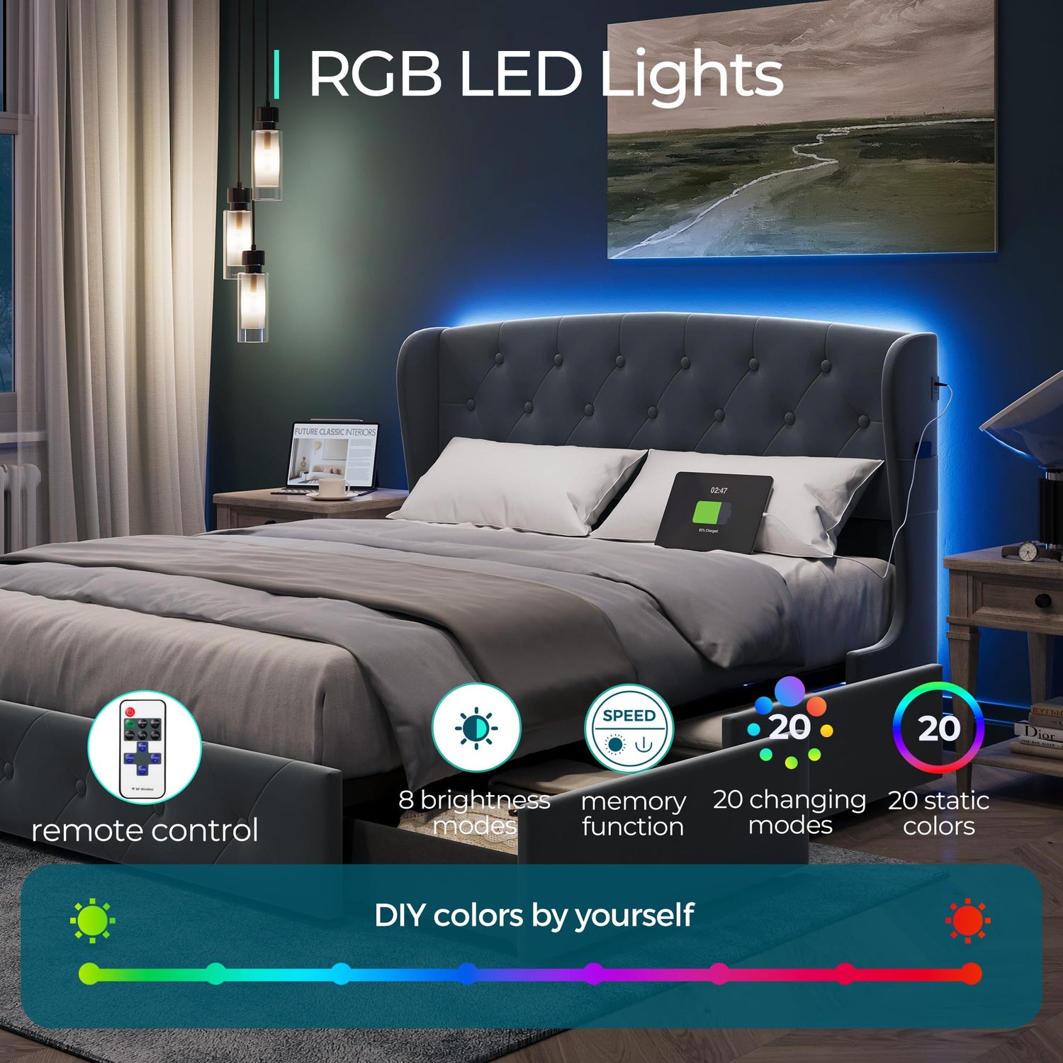 RGB LED Light Bed with Remote Control and Color Options