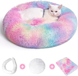 Calming Dog Bed - Anti Anxiety with Removable Cover  Fluffy Plush Faux