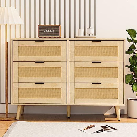 6 Drawer Dresser ,Modern Dresser Chest with Wide Drawers and Metal Handles